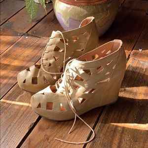 Jeffrey Campbell Geometric cut out wedges tan